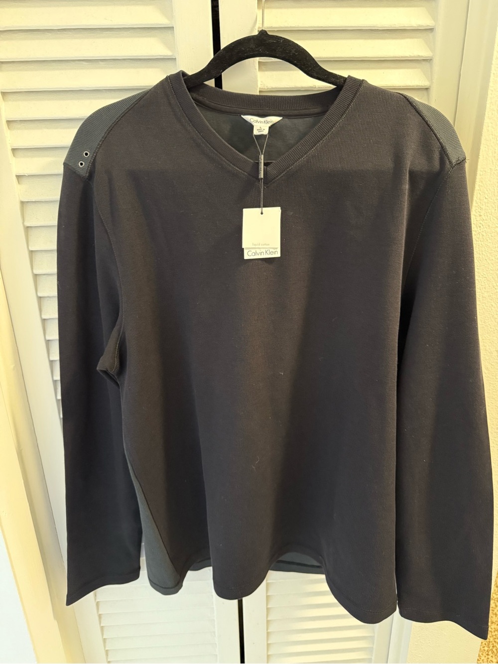 NWT Calvin Klein Black V-Neck Sweater w Elbow Pads/Patches